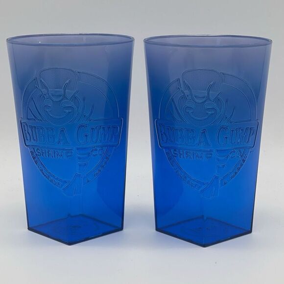 BUBBA GUMP SHRIMP CO Cups Set of 2 Restaurant & Market Blue BPA Free Plastic - Picture 1 of 10